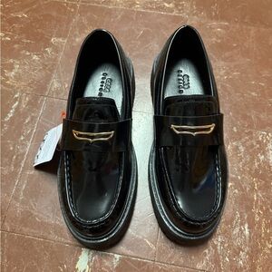 ASOS Glossy Black Leather Loafers with Gold Detail